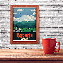 Ретро постер (плакат) "Бавария" В деревянной рамке (цвет орех)