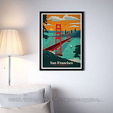 Ретро постер (плакат) "Сан Франциско" В пластиковой рамке (черная)