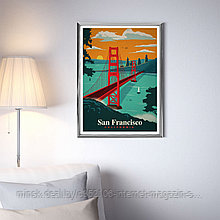 Ретро постер (плакат) "Сан Франциско" В пластиковой рамке (серебряная)