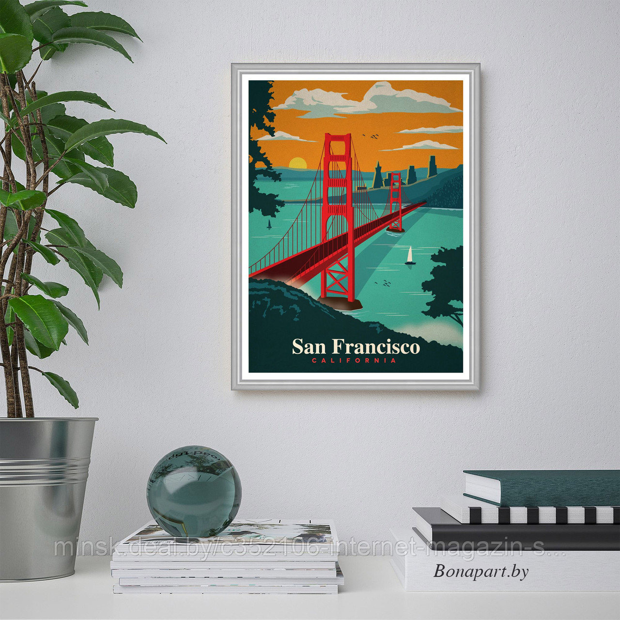 Ретро постер (плакат) "Сан Франциско" В алюминиевой рамке