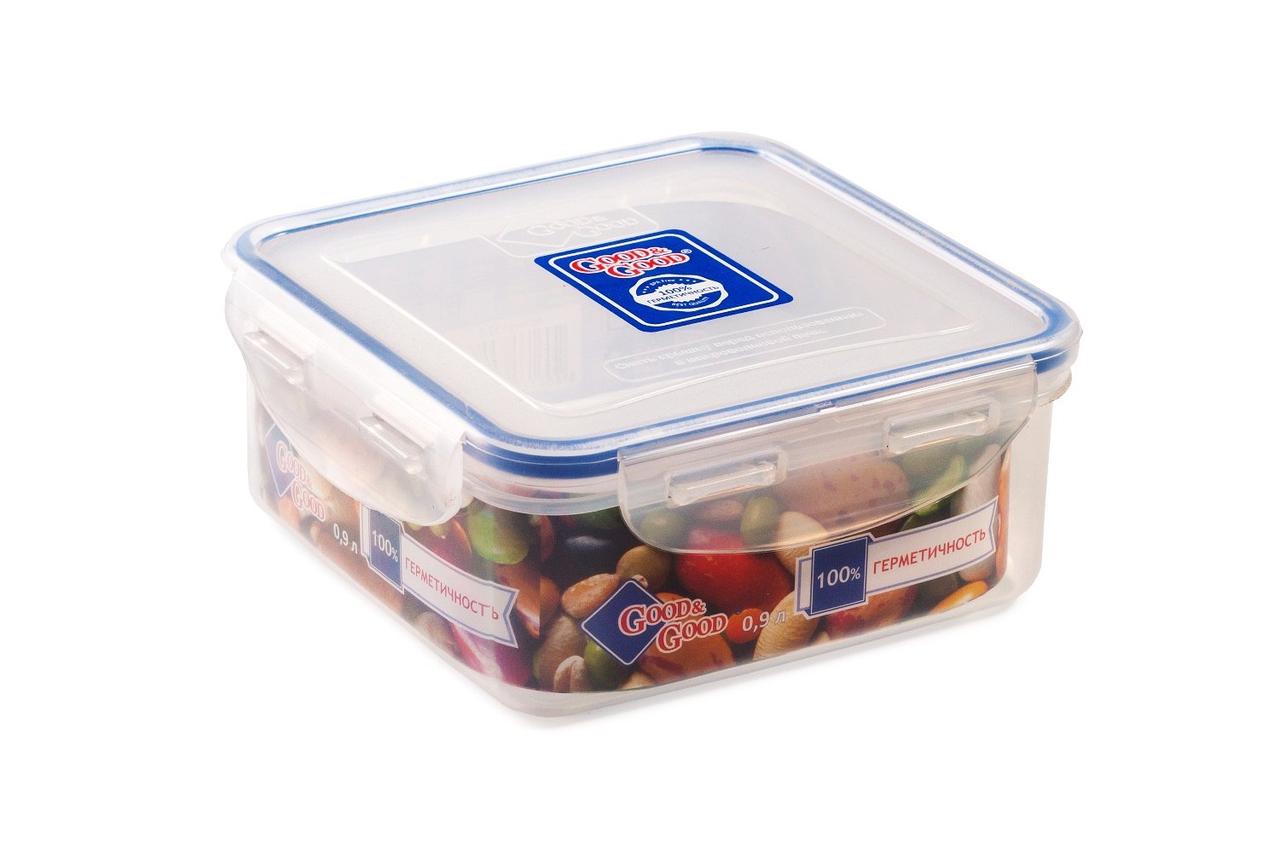 Контейнер пищевой Good&Good квадрат. пласт. 0,9 л, гермет. крыш., арт. S2-1