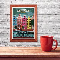 Ретро постер (плакат) "Амстердам" В деревянной рамке (цвет орех)