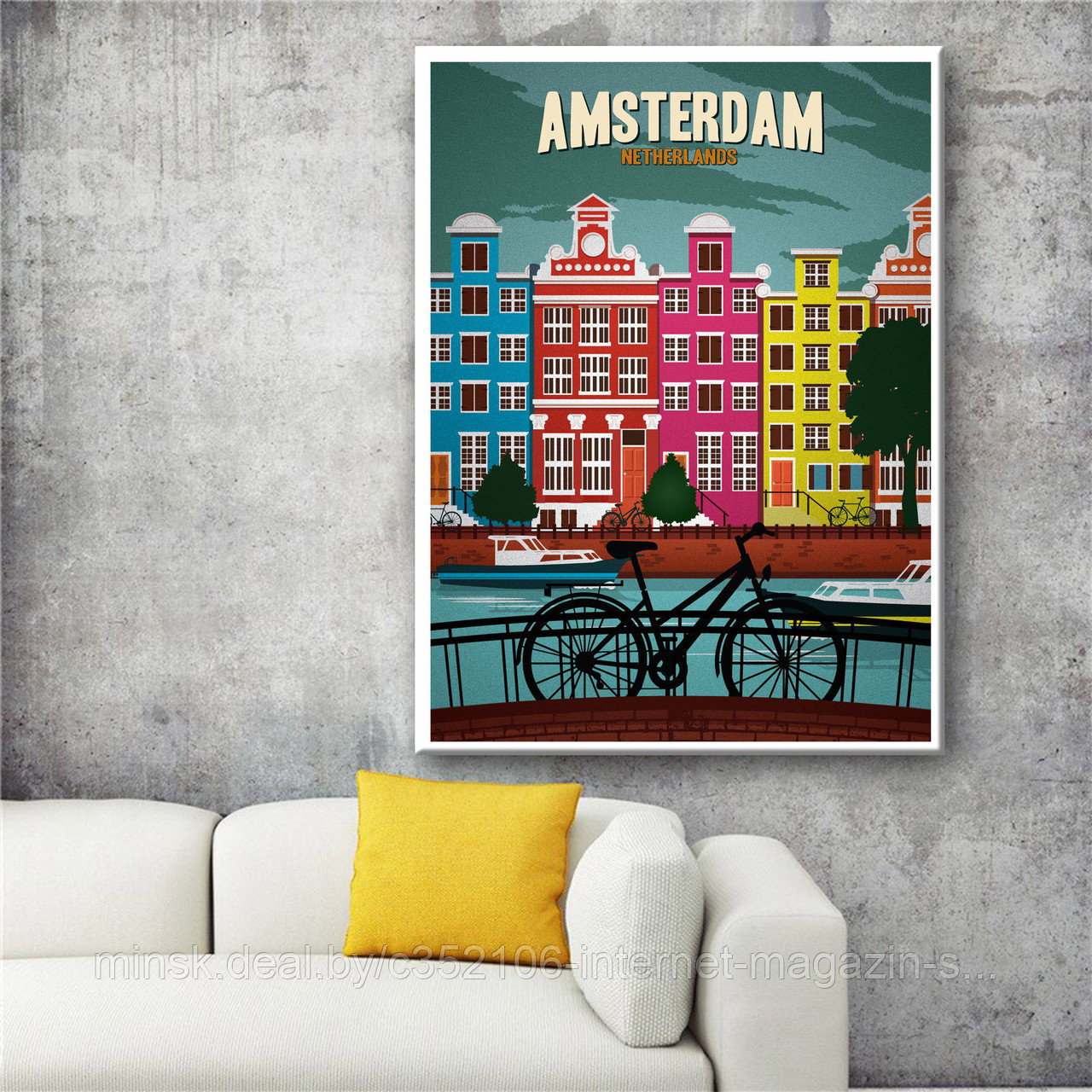Ретро постер (плакат) "Амстердам" На холсте с подрамником