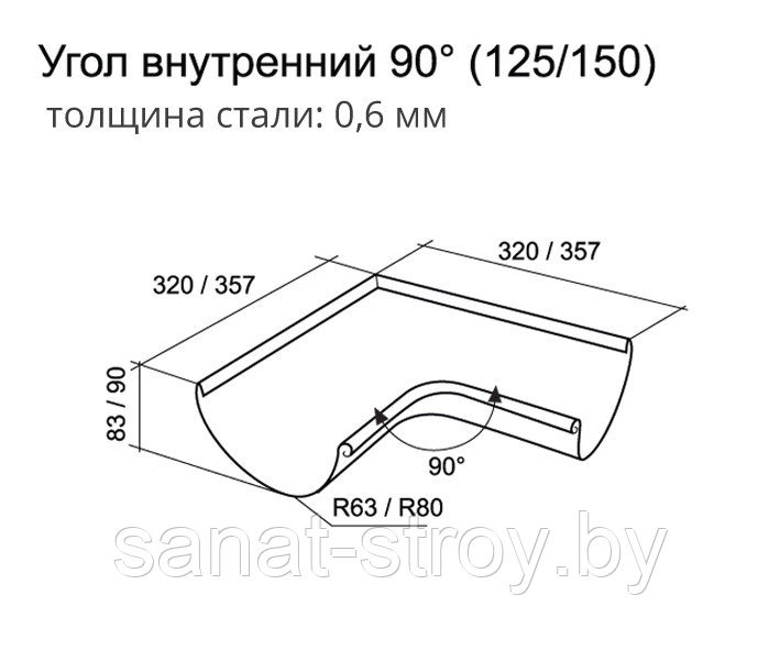 Угол желоба внутренний 90 гр 125 мм RAL 8017 шоколад - фото 2 - id-p123715490