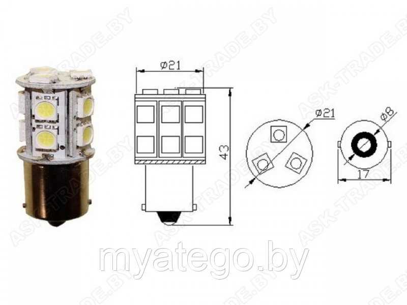 Лампа одноконтактная LED (21W) 24V BA15s - фото 1 - id-p123719340