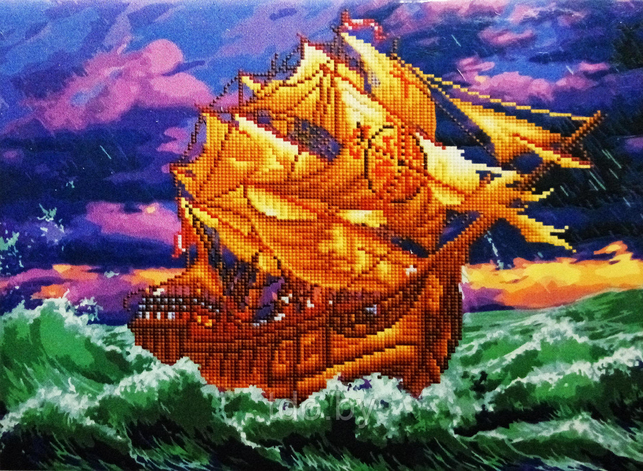 Алмазная раскраска по номерам Корабль в шторм