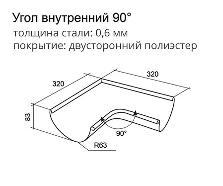 Угол желоба внутренний Optima 90 гр 125мм RAL 9003 сигнальный белый, фото 2