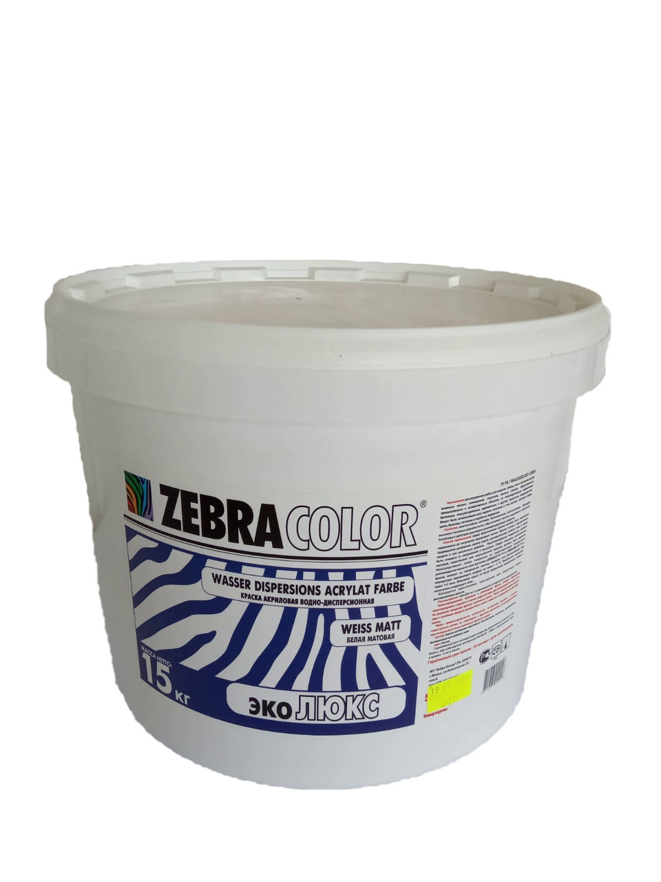 Краска акриловая водно-дисперсионная влагостойкая, для окраски потолков и стен «eko LUX», 15 кг