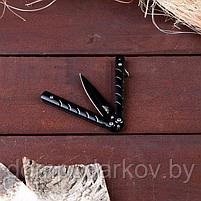 Нож-бабочка лезвие spear-point 7,2см, рукоять диагональ, черный 16см, фото 2