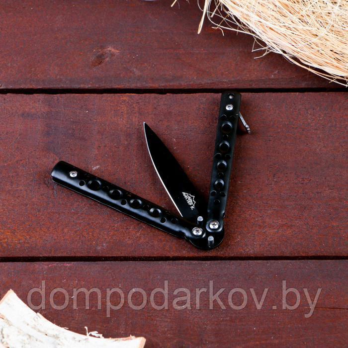 Нож-бабочка spear-point 7,2см, рукоять 4 отверстия, черный 16см - фото 2 - id-p78814666