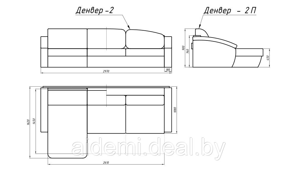 Диван угловой Денвер 2П Лама мебель - фото 7 - id-p51723289