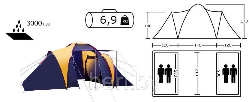 Палатка ACAMPER SONATA 4-местная с тамбуром, 3000 мм/ст - фото 3 - id-p123940538