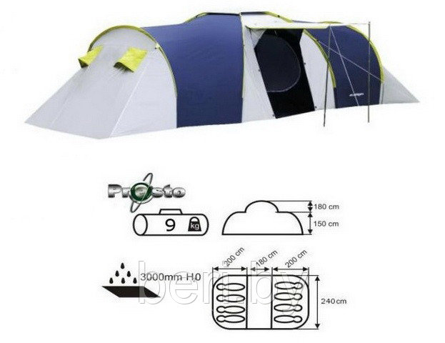 Палатка ACAMPER NADIR 8-местная с тамбуром, 3000 мм/ст синяя - фото 3 - id-p123948530