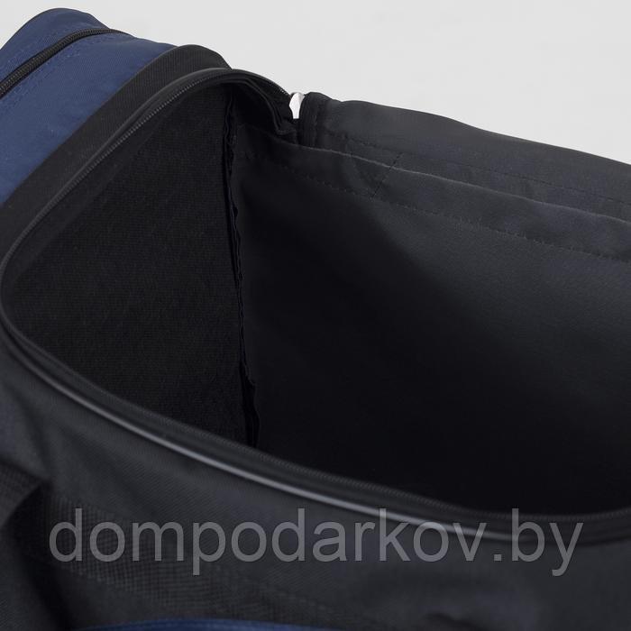 Сумка спортивная, 3 отдела на молниях, наружный карман, длинный ремень, цвет чёрный/синий - фото 4 - id-p123961606