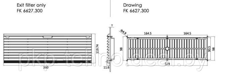 Решётка вентиляционная выпускная c фильтром FK 6627.300 (размер 360x120 мм). - фото 2 - id-p121742982