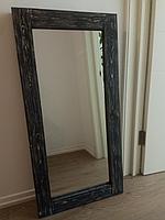Зеркало настенное в деревянной  раме. Цвет "Черный + потертость".100% HandMade