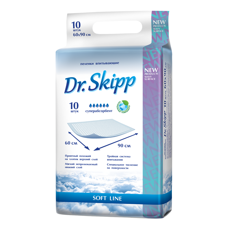 Пеленки гигиенические впитывающие Dr. Skipp Soft line 60 х 90 см. (10 шт.)