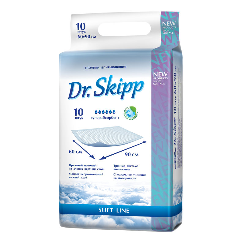 Пеленки гигиенические впитывающие Dr. Skipp Soft line 60 х 90 см. (10 шт.) - фото 1 - id-p124020810