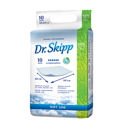 Пеленки гигиенические впитывающие Dr.Skipp Soft Line 60 х 60 см. (10 шт.), фото 2