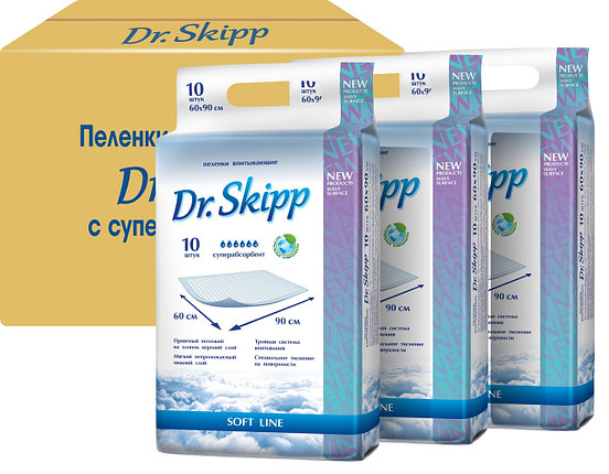 Одноразовые впитывающие пеленки Dr. Skipp 60х90 см, 30 шт., (Набор), фото 2