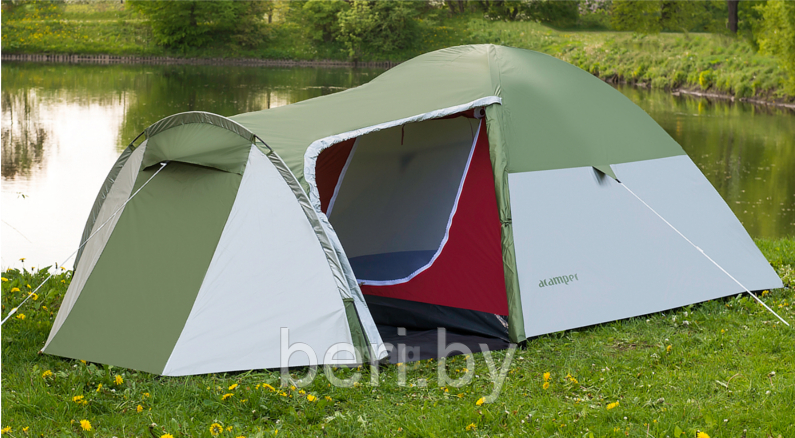 Палатка ACAMPER MONSUN green 4-местная 3000 мм/ст, 135 + 220 х 225 х 140/125 см - фото 1 - id-p124072022