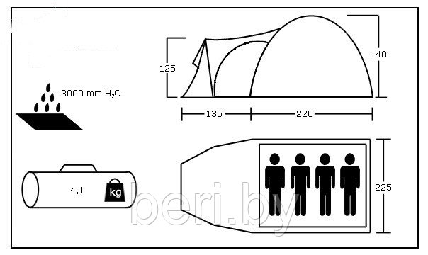 Палатка 4-х местная ACAMPER MONSUN двухслойная - фото 3 - id-p124137216