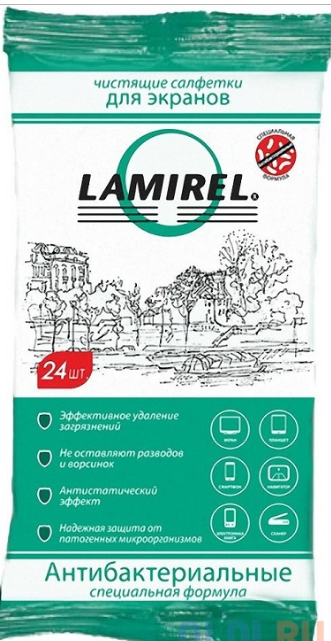 Чистящие салфетки для экранов антибактериальные Lamirel (24 шт) (Цена с НДС) - фото 1 - id-p124212416