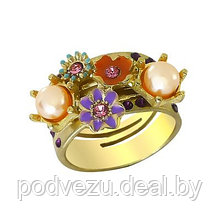 Кольцо Цветочки под золото с кристаллами Сваровски, жемчугом. Германия оригинал (KО-039)