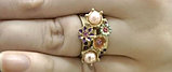 Кольцо Цветочки под золото с кристаллами Сваровски, жемчугом. Германия оригинал (KО-039), фото 3