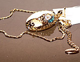 Кулон под золото с кристаллами Сваровски и натуральными камнями - перламутром, кошачьим глазом. Гонконг, фото 2