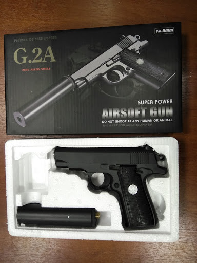 Пистолет игрушечный пневматический металлический с глушителем Airsoft Gun G.2 A, Минск - фото 2 - id-p33580301