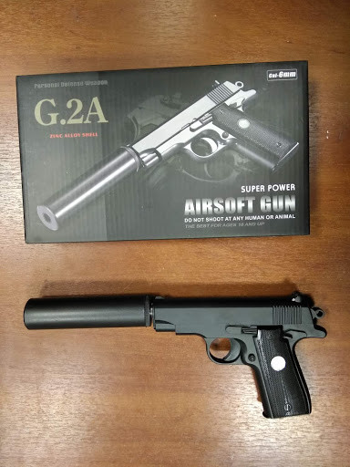 Пистолет игрушечный пневматический металлический с глушителем Airsoft Gun G.2 A, Минск - фото 1 - id-p33580301