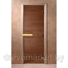 Стеклянные двери для бани 8 мм DoorWood 700*1800 бронза, коробка Осина, петли МЕТАЛЛ