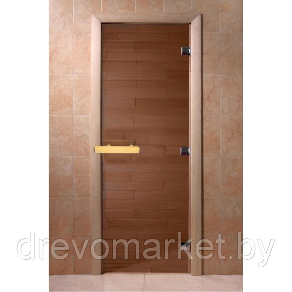 Стеклянные двери для бани 8 мм 700*1800 бронза, коробка Осина, петли МЕТАЛЛ - фото 1 - id-p8115832