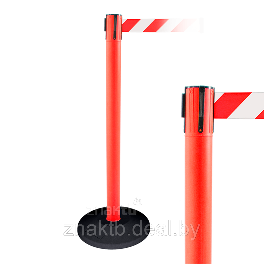 Стойка ограждения пластиковая красная резиновое основание стандарт красно-белая лента - фото 1 - id-p124352661