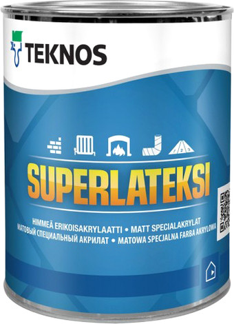 SUPERLATEKSI TEKNOS База3 Матовая, дисперсионная краска. 0,9л (СУПЕРЛАТЕКСИ ТЕХНОС), Финляндия