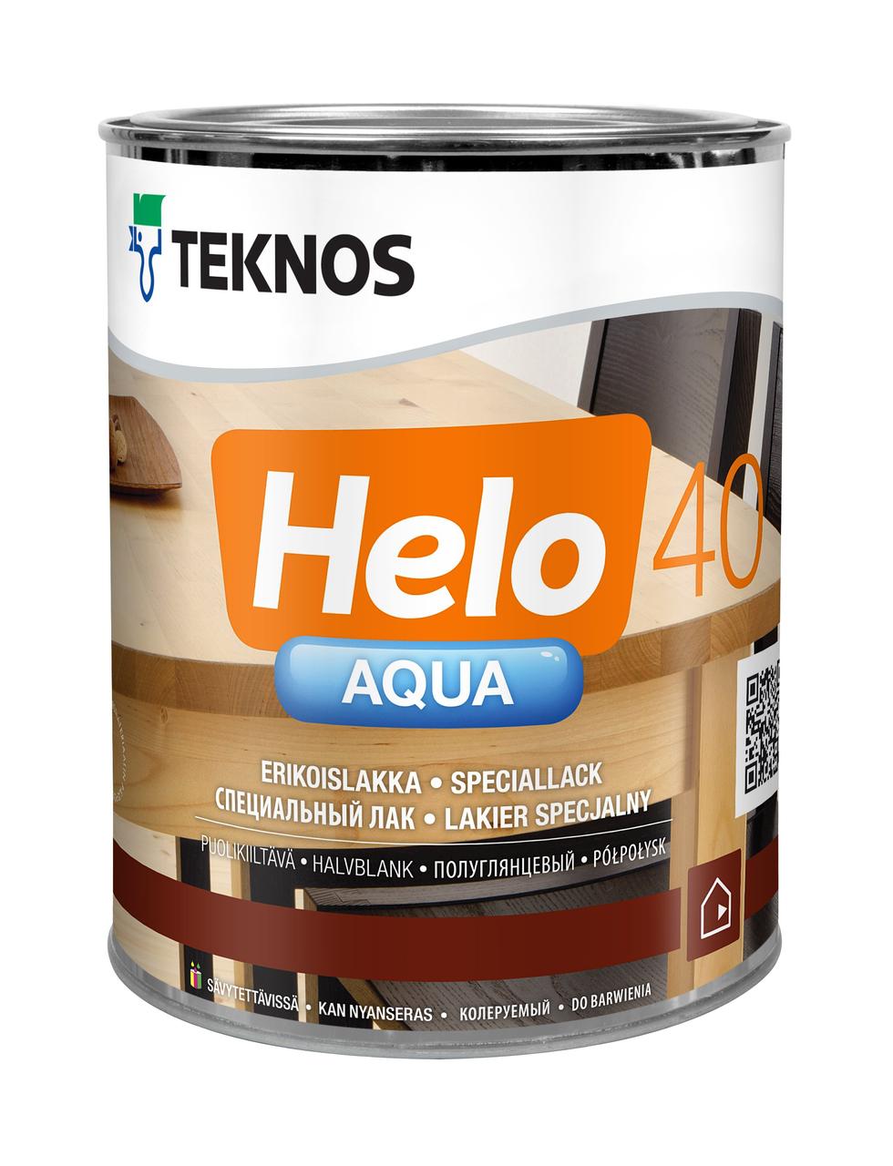 HELO AQUA 40 Semigloss Полуглянцевый водоразбавляемый специальный лак, 0,9л