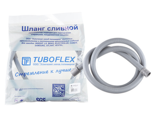 Шланг сливной М для стиральной машины в упаковке (евро слот) 1,5 м, TUBOFLEX - фото 1 - id-p124377096