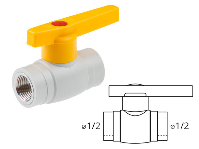 Кран шаровый ПП вн.-вн. 1/2" AV Engineering (Кран ПП шаровый  1/2" вн.-вн. ручка)