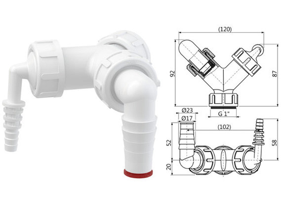 Колено с двумя штуцерами G1"/8-23 c обратными клапанами, Alcaplast, фото 2