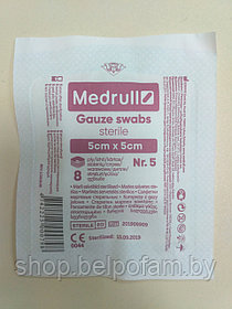 Салфетки марлевые Medrull 8-слойные, стерильные, 5см х 5см, уп.5 шт.