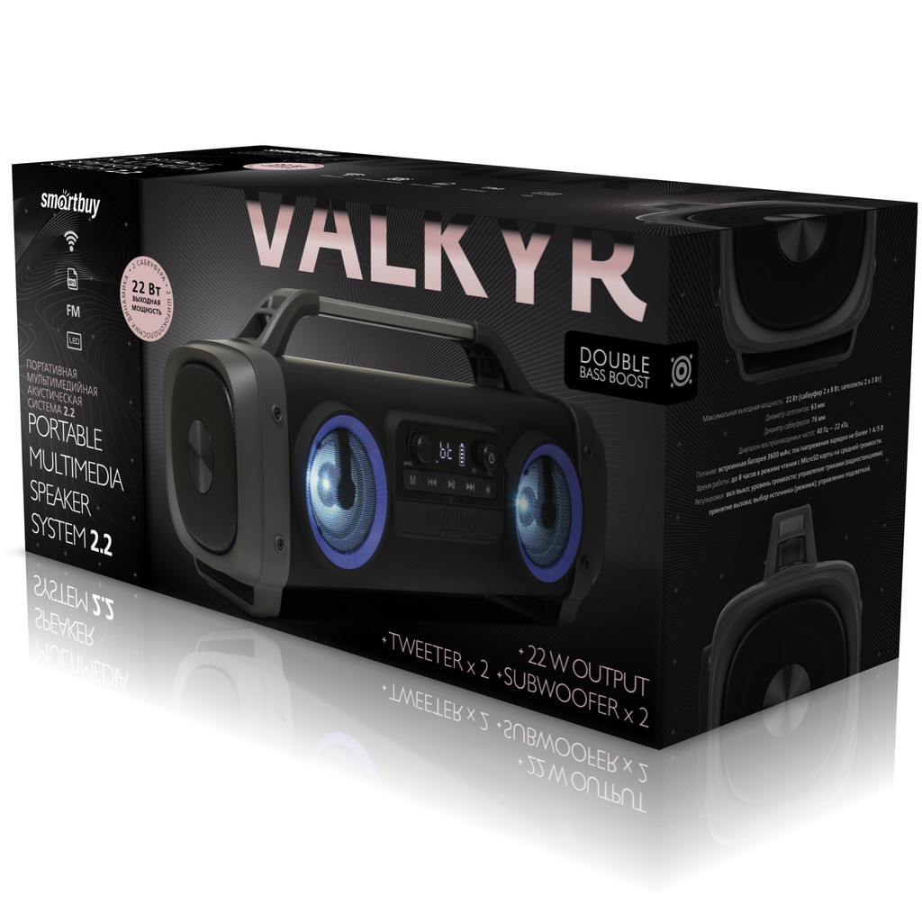 Акустическая система Smartbuy VALKYR, Bluetooth, 22 Ватт, MP3-плеер, FM-радио (арт.SBS-115) - фото 3 - id-p124573408