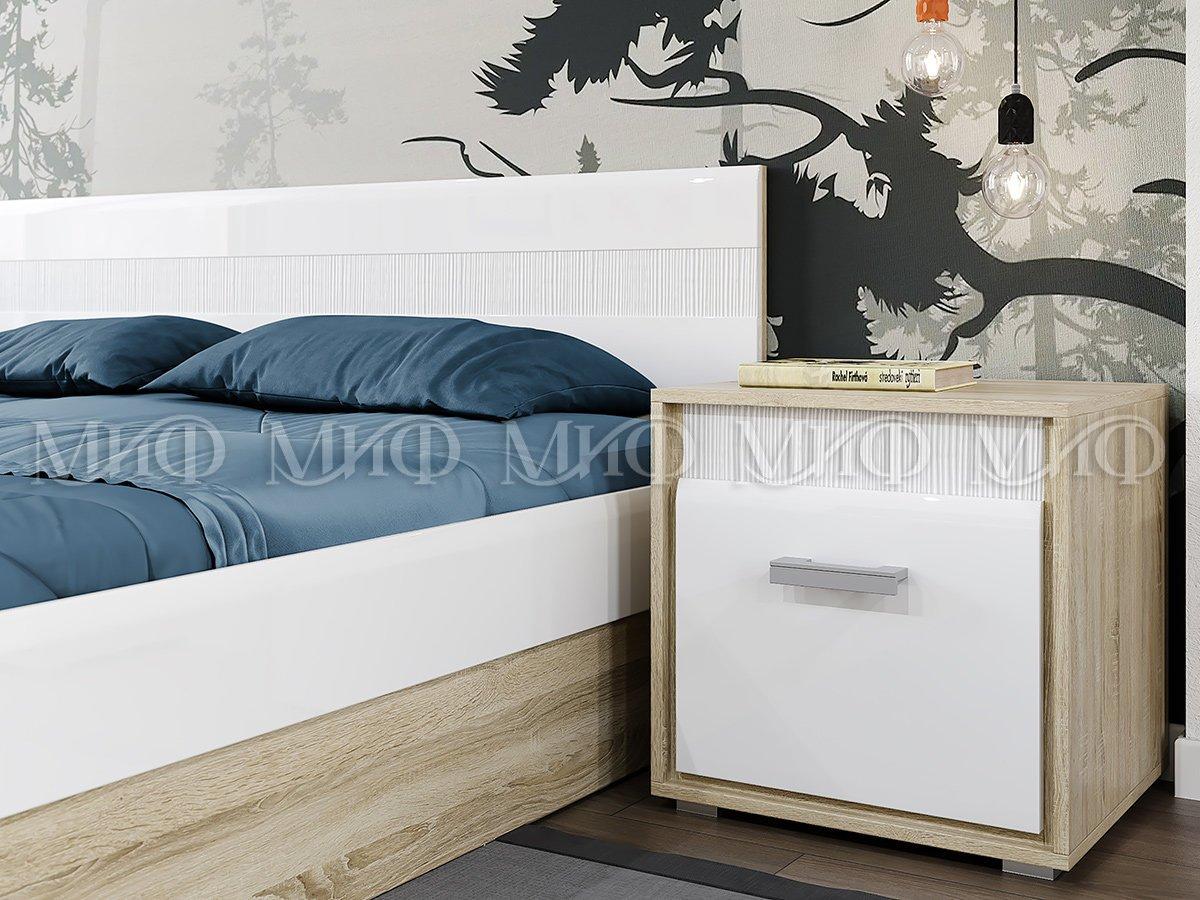 Кровать 1,6 м с подъемным мех. Фортуна (белый глянец и дуб сонома) фабрика Миф - фото 3 - id-p124590200