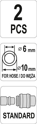 Быстросъёмное соединение на шланг М 6x10мм (2шт) Yato, фото 2