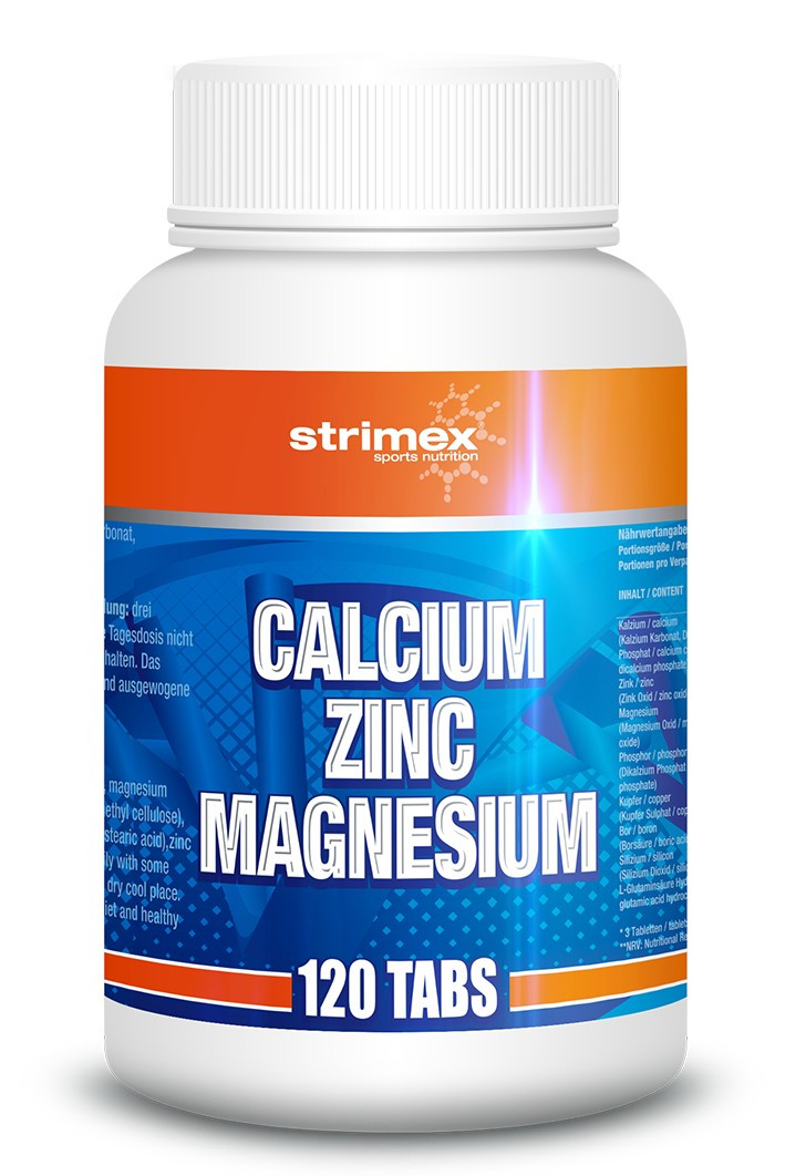 Витамины, минералы и жирные кислоты Strimex Sport Nutrition Calcium Zinc Magnesium 120 таб - фото 1 - id-p124655401