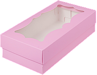 Коробка для зефира и печенья с фигурным окном, Розовая (210*110*55 мм)