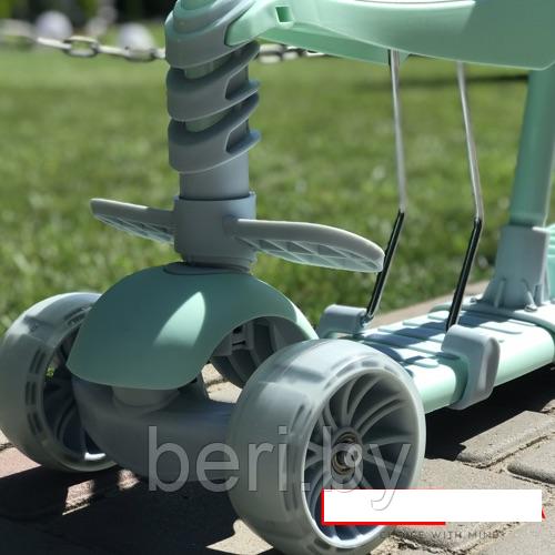 4110 Самокат Scooter 5 в 1 с ПОДНОЖКОЙ и родительской ручкой, розовый и бирюзовый - фото 3 - id-p124688270