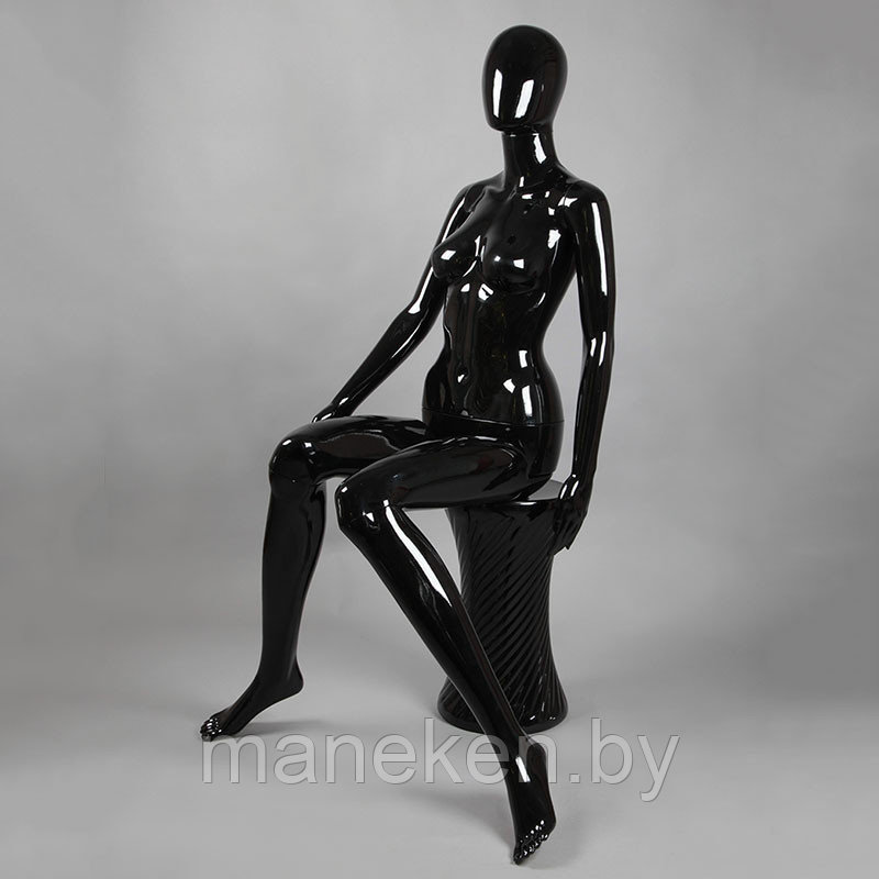 Манекен женский сидячий без лица, черный глянец FA-6B - фото 1 - id-p124722123