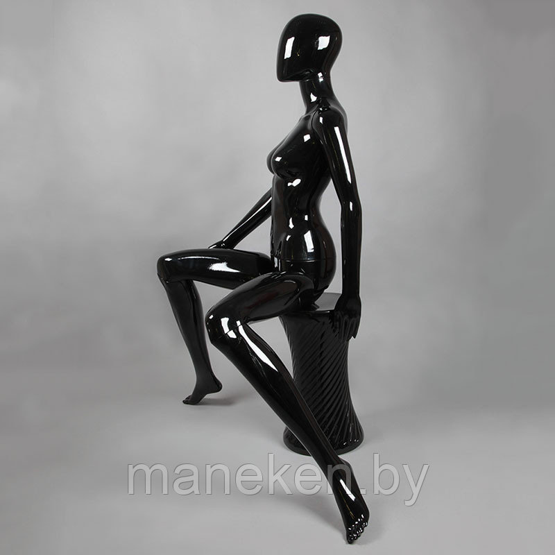 Манекен женский сидячий без лица, черный глянец FA-6B - фото 2 - id-p124722123