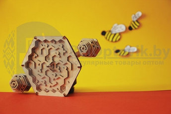Деревянный конструктор-головоломка (сборка без клея) Лабиринт Пчелы и мед UNIWOOD